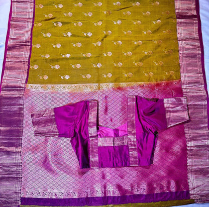 Handloom Kanjivaram Silk Saree with Stitched Blouse | Wedding Saree| Indian Party Wear Saree Ready to wear shipping from USA