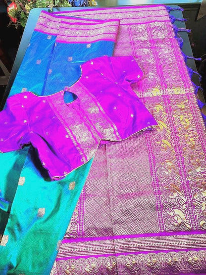 Banarasi Katan Semi Silk Saree with Allover Butties | Weaving Border and Grand Pallu | Bridal Silk Saree | Party Wear Saree Ready to wear.