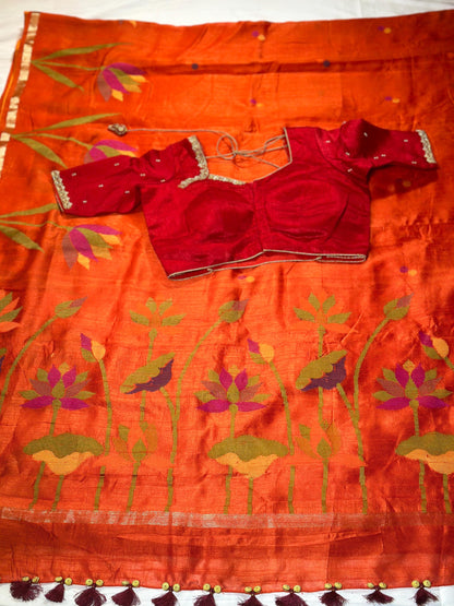 Handloom Jamdani Weaving Matka Jute Silk Saree with blouse | Wedding Party Saree | Ships from USA