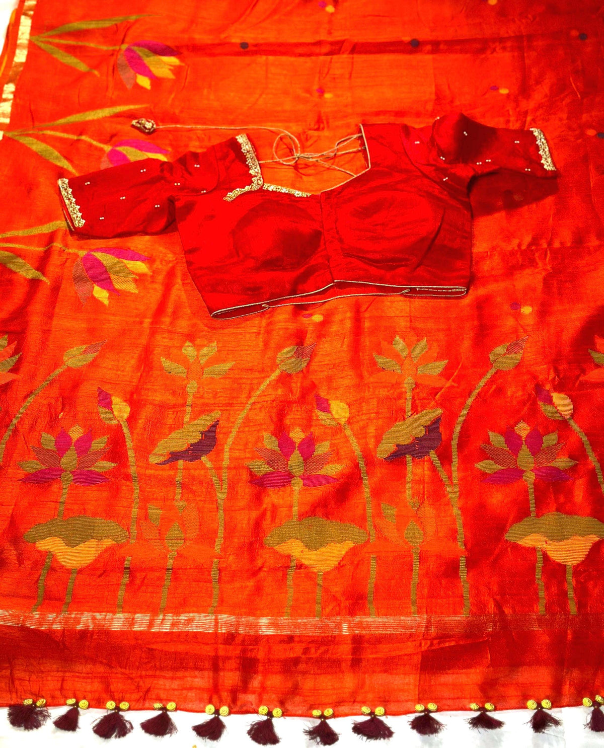 Handloom Jamdani Weaving Matka Jute Silk Saree with blouse | Wedding Party Saree | Ships from USA