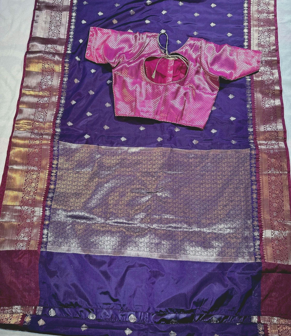 Gadwal Chiniya Pattu  Ready to wear Semi Silk Saree with Stitched Blouse, Elegant Partywear Wedding Saree
