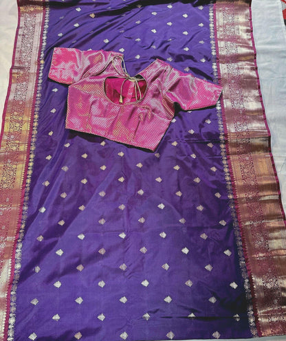 Gadwal Chiniya Pattu  Ready to wear Semi Silk Saree with Stitched Blouse, Elegant Partywear Wedding Saree