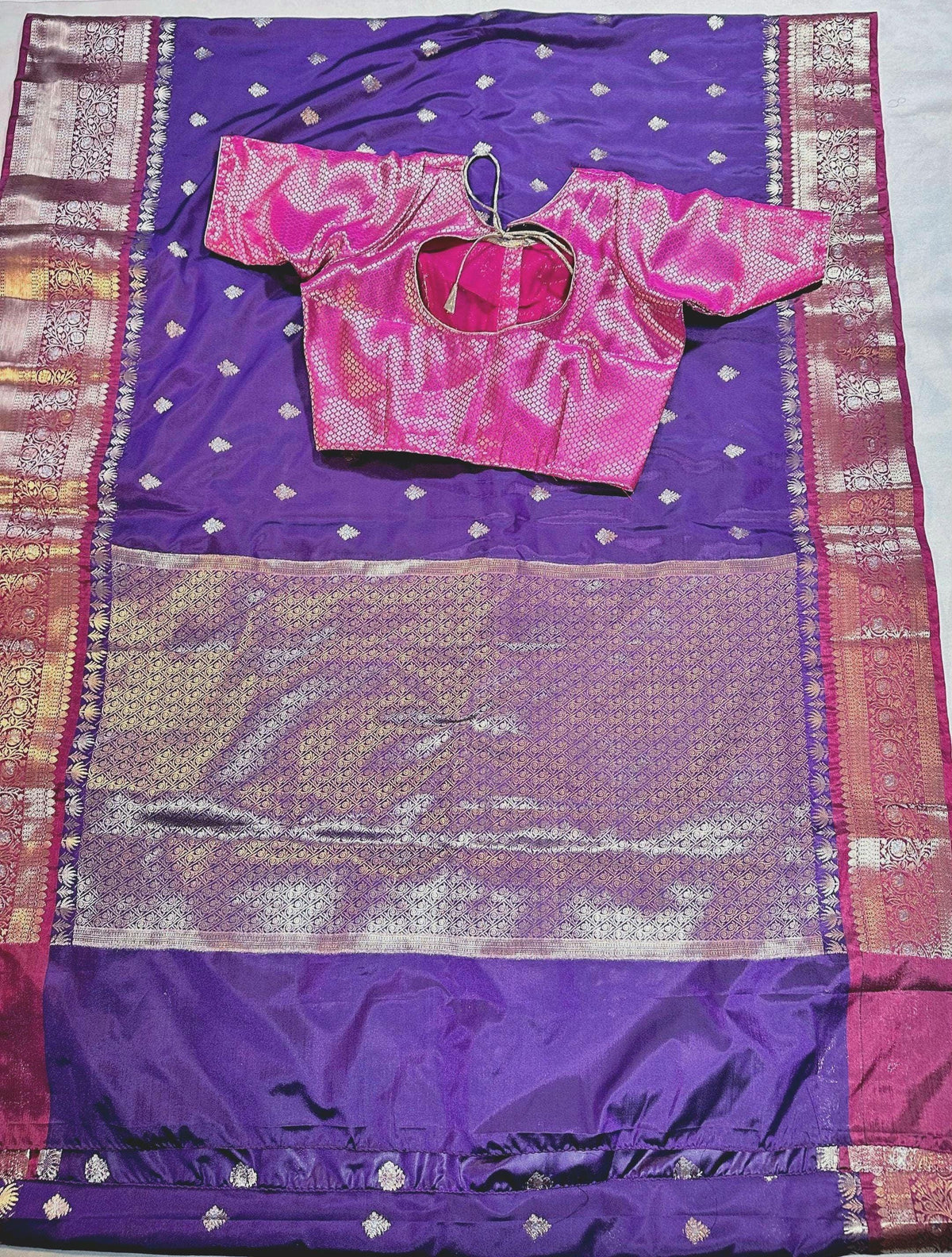 Gadwal Chiniya Pattu  Ready to wear Semi Silk Saree with Stitched Blouse, Elegant Partywear Wedding Saree
