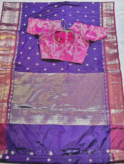 Gadwal Chiniya Pattu  Ready to wear Semi Silk Saree with Stitched Blouse, Elegant Partywear Wedding Saree