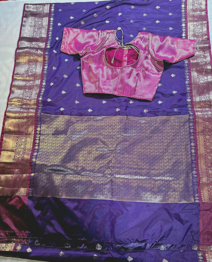 Gadwal Chiniya Pattu  Ready to wear Semi Silk Saree with Stitched Blouse, Elegant Partywear Wedding Saree