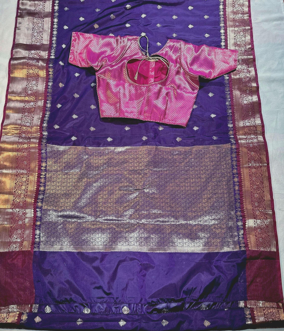 Gadwal Chiniya Pattu  Ready to wear Semi Silk Saree with Stitched Blouse, Elegant Partywear Wedding Saree