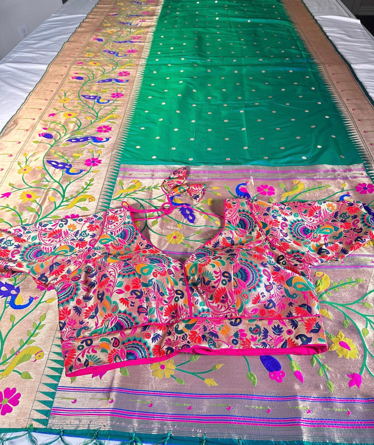 Kanjeevaram Paithani Gift Silk Saree | Full Weaving | Stitched Paithani Blouse | Partywear Saree | Ships from USA
