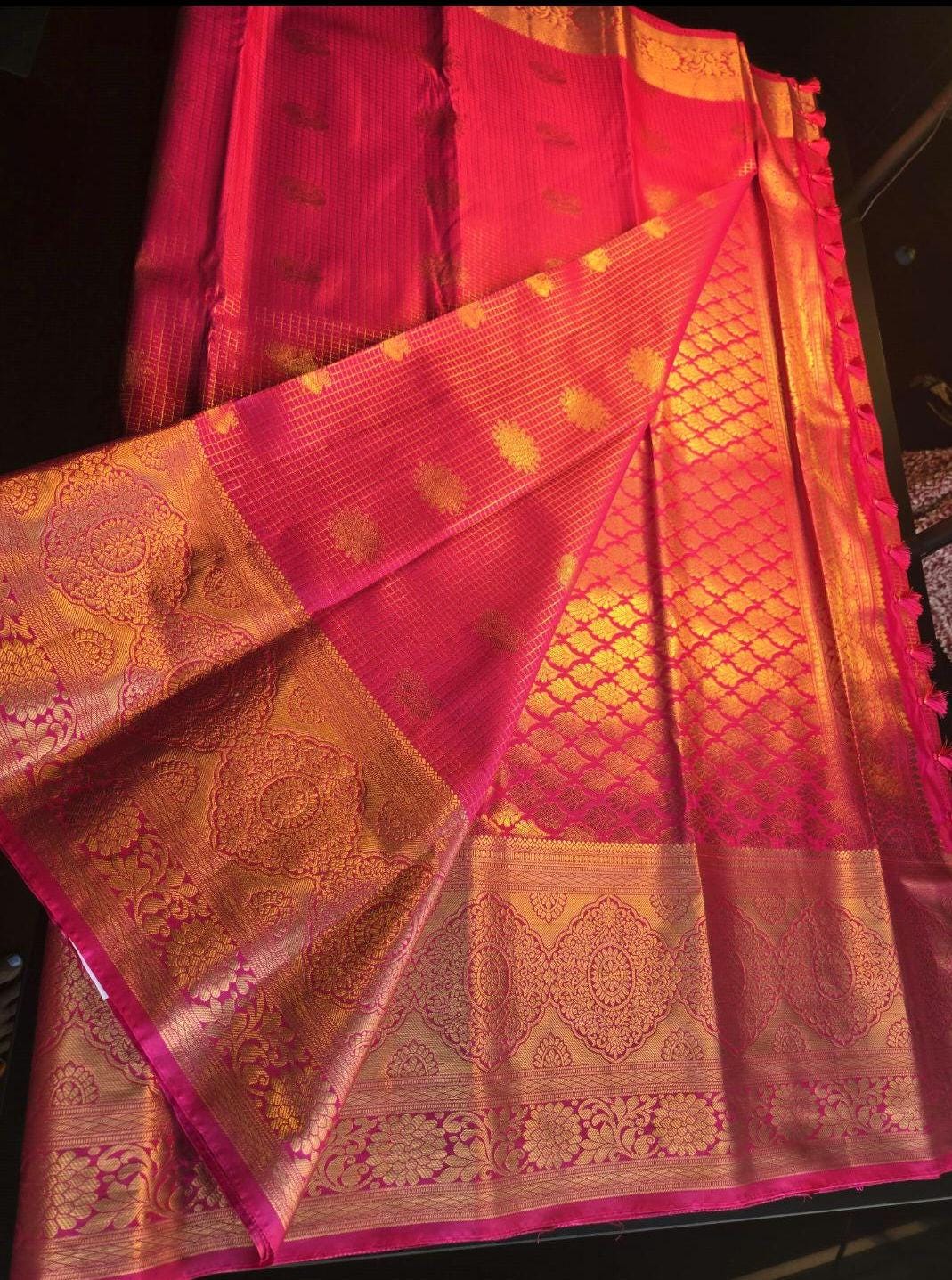 Kanjivaram Premium Semi Silk Saree with Stitched Maggam Work Blouse | Indian Wedding Saree | Ships From USA
