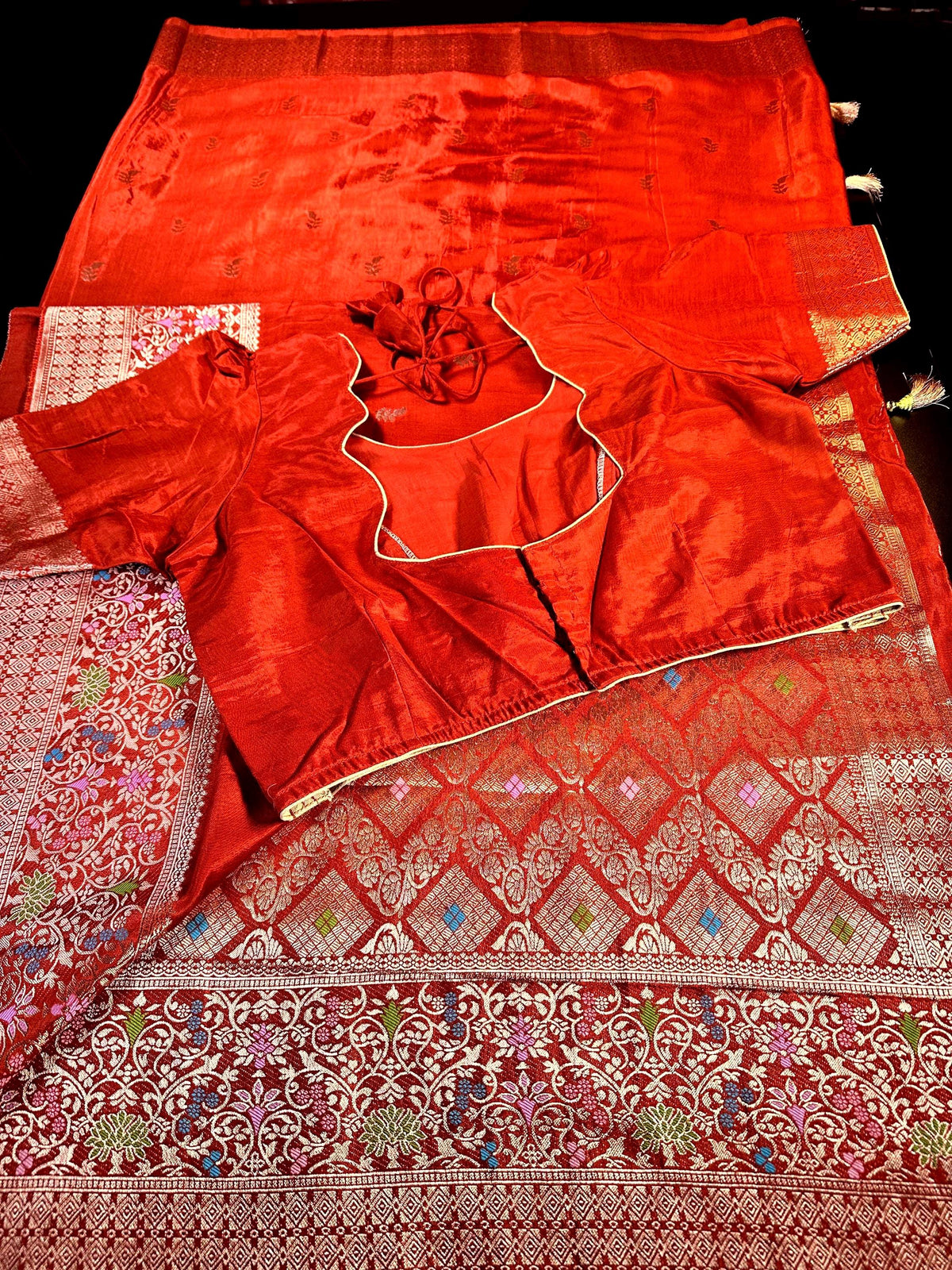 Banarasi Semi Silk Saree USA | Party Wear Wedding Silk Saree with Blouse  | Stitched Blouse | Ready to wear.