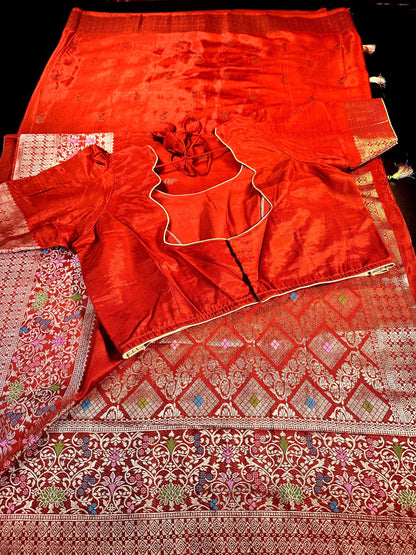 Banarasi Semi Silk Saree USA | Party Wear Wedding Silk Saree with Blouse  | Stitched Blouse | Ready to wear.