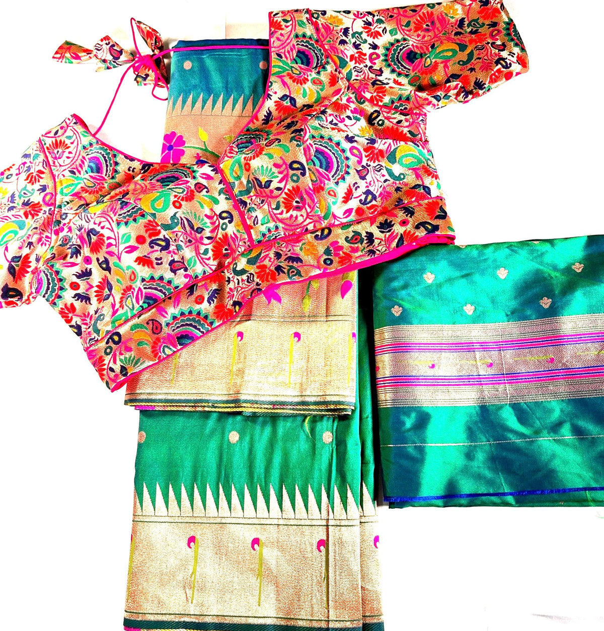 Kanjeevaram Paithani Gift Silk Saree | Full Weaving | Stitched Paithani Blouse | Partywear Saree | Ships from USA