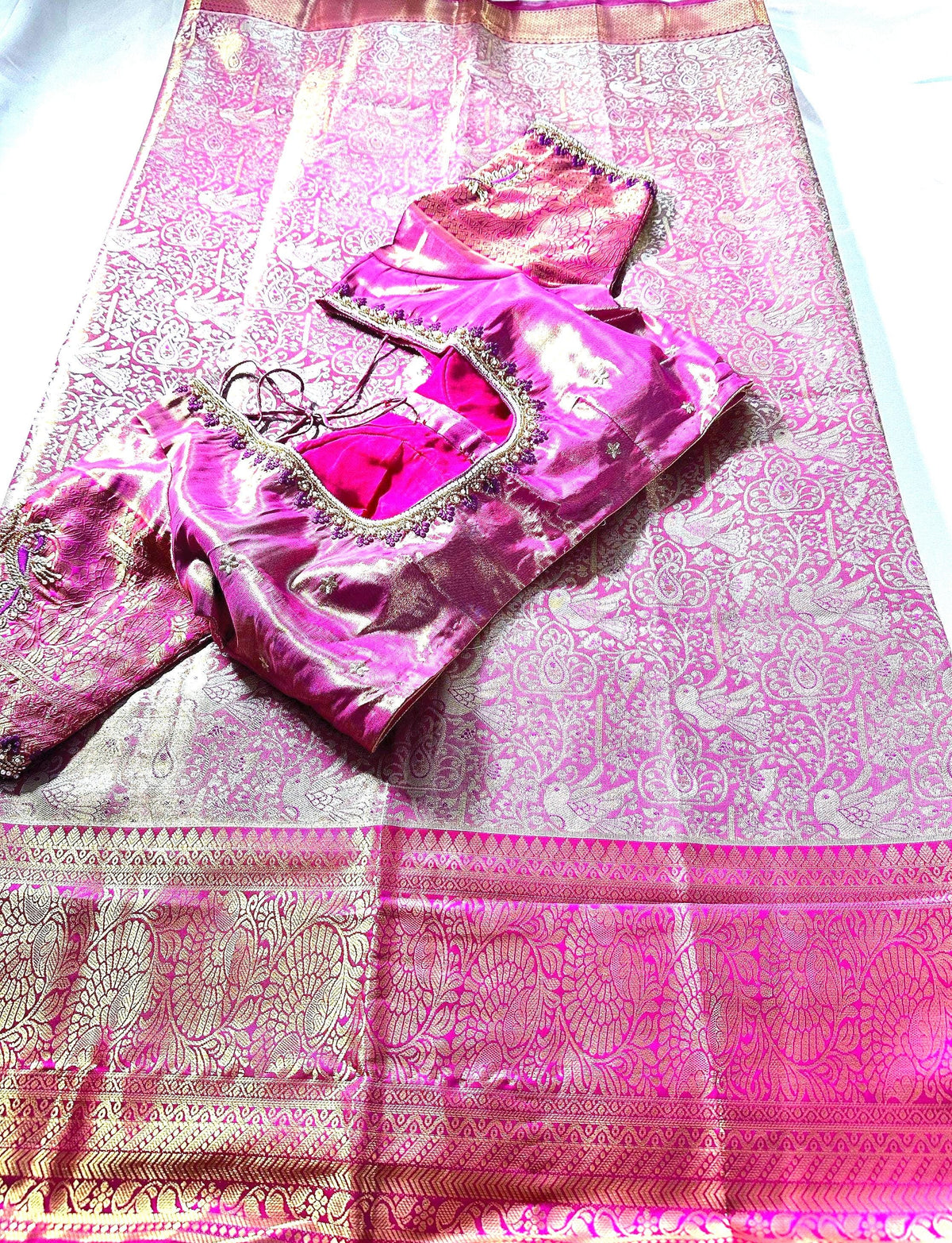 Premium Kanjivaram Semi  Silk Saree | Maggam Work Blouse Ready to wear