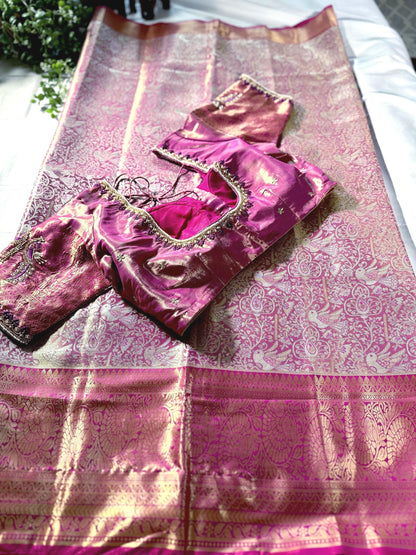 Premium Kanjivaram Semi  Silk Saree | Maggam Work Blouse Ready to wear