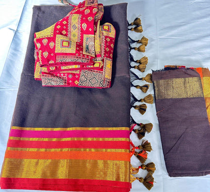 Mul Cotton Saree Gift Sare with Running Blouse,  Stitched Blouse Lightweight  Cotton Saree | Indian Party Festive Wear  | Ships from USA