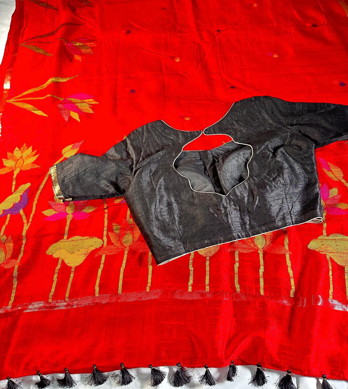Handloom Jamdani Weaving Matka Jute Silk Saree with blouse | Wedding Party Saree | Ships from USA