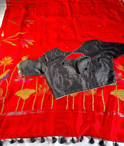 Handloom Jamdani Weaving Matka Jute Silk Saree with blouse | Wedding Party Saree | Ships from USA