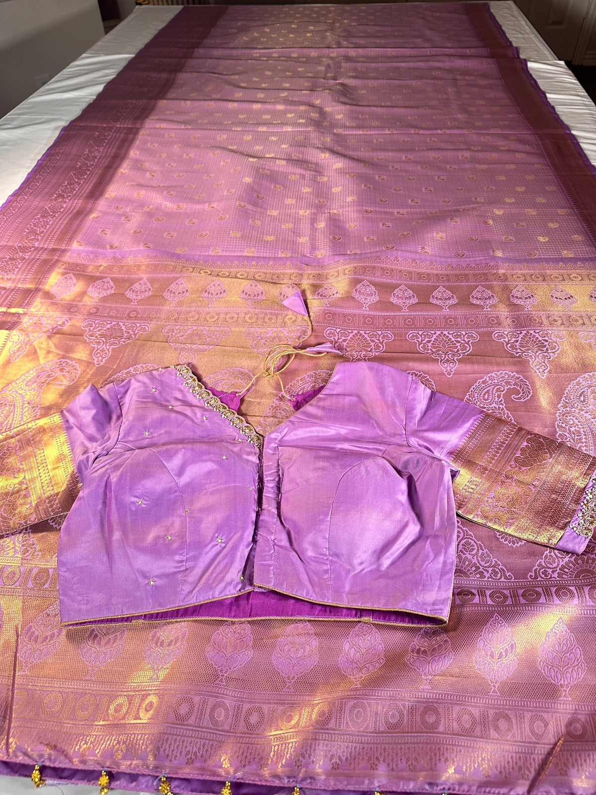 Premium Kanjivaram Silk Saree  | Maggam Work Blouse | Stitched Blouse | Wedding & Party Saree | Ships from USA Ready to wear