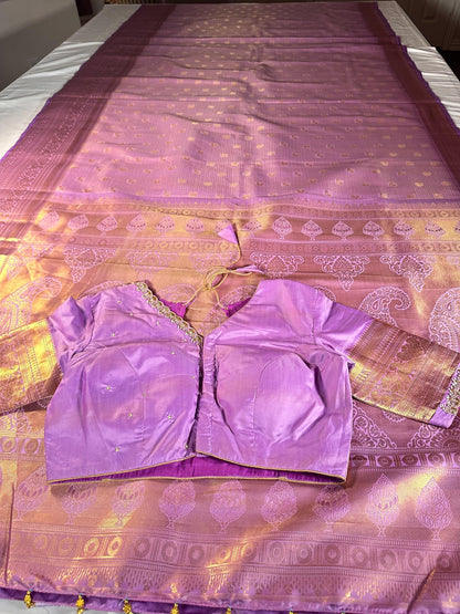 Premium Kanjivaram Silk Saree  | Maggam Work Blouse | Stitched Blouse | Wedding & Party Saree | Ships from USA Ready to wear