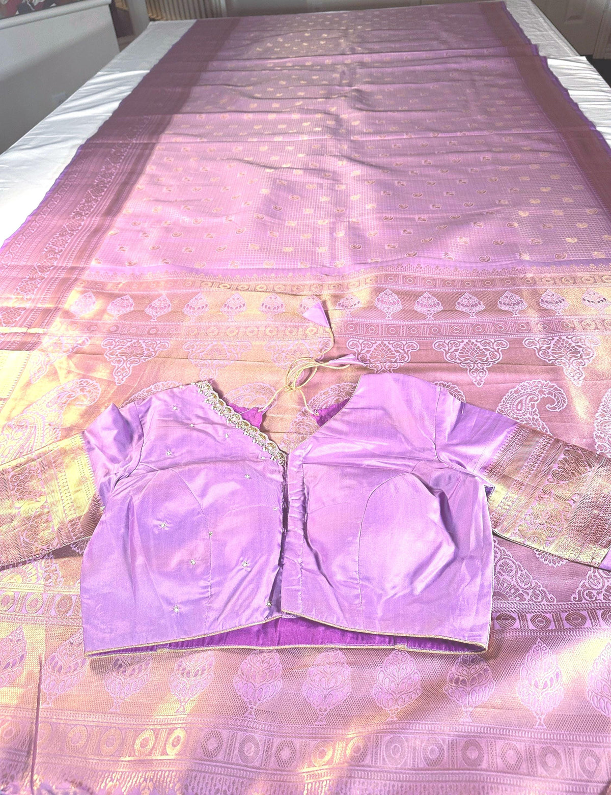 Premium Kanjivaram Silk Saree  | Maggam Work Blouse | Stitched Blouse | Wedding & Party Saree | Ships from USA Ready to wear