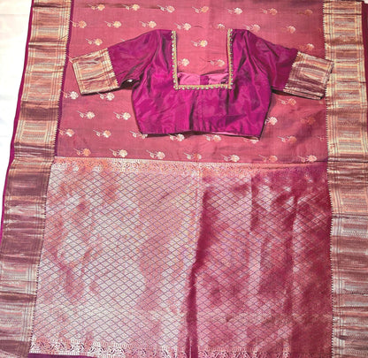 Handloom Kanjivaram Silk Saree with Stitched Blouse | Wedding Saree with Stitched Blouse | Indian Party Wear Saree