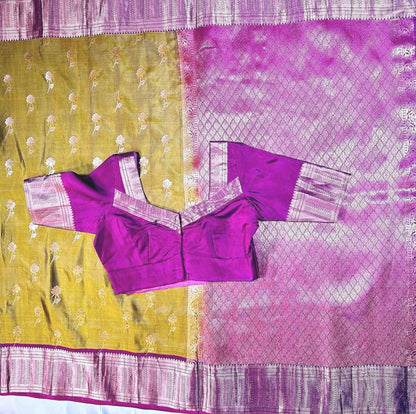 Handloom Kanjivaram Silk Saree with Stitched Blouse | Wedding Saree| Indian Party Wear Saree Ready to wear shipping from USA