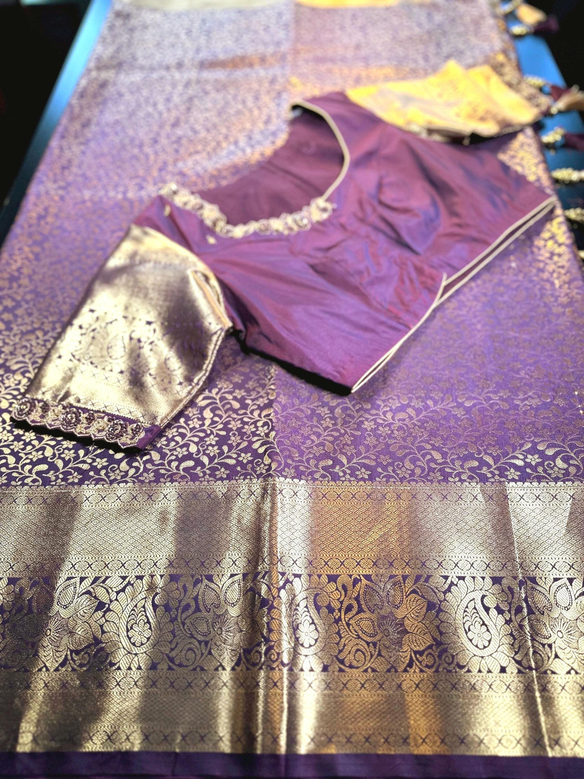 Kanjivaram Tissue Semi Silk Saree with Stitched Maggam Work Blouse | Indian Wedding Saree | Ships From USA