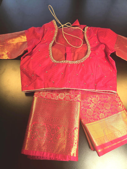 Premium Kanchivaram Semi Silk Saree with Maggam Work Blouse, Ready-to-wear, Shipping from USA