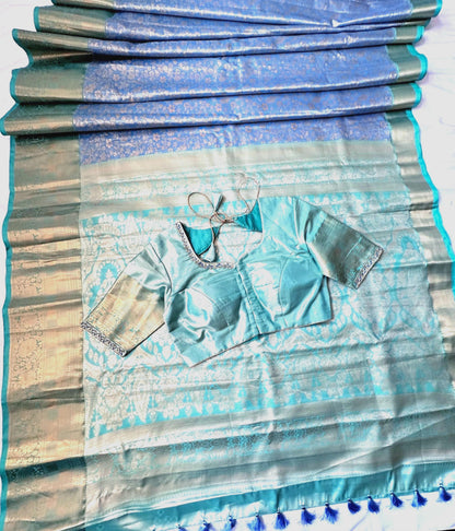Kanjivaram Semi Silk Saree with Stitched Maggam Work Blouse Indian Wedding Saree | Ships From USA