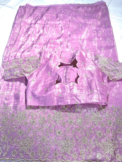 Crushed Organza Pure Silk Embroidered Saree | Stitched Blouse | Embroidered | Party wear Saree