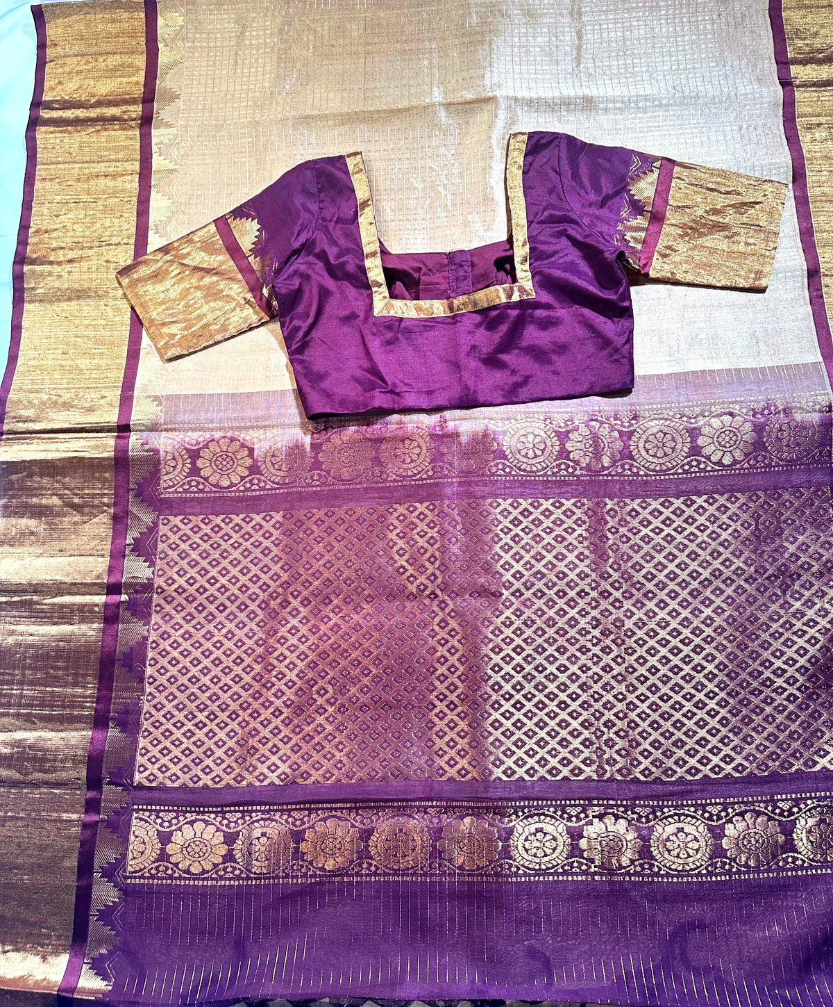 Handloom Traditional Pure Kuppadam Pattu Saree with Stitched Blouse. Partywear,  Wedding Wear Saree, Shipping from USA