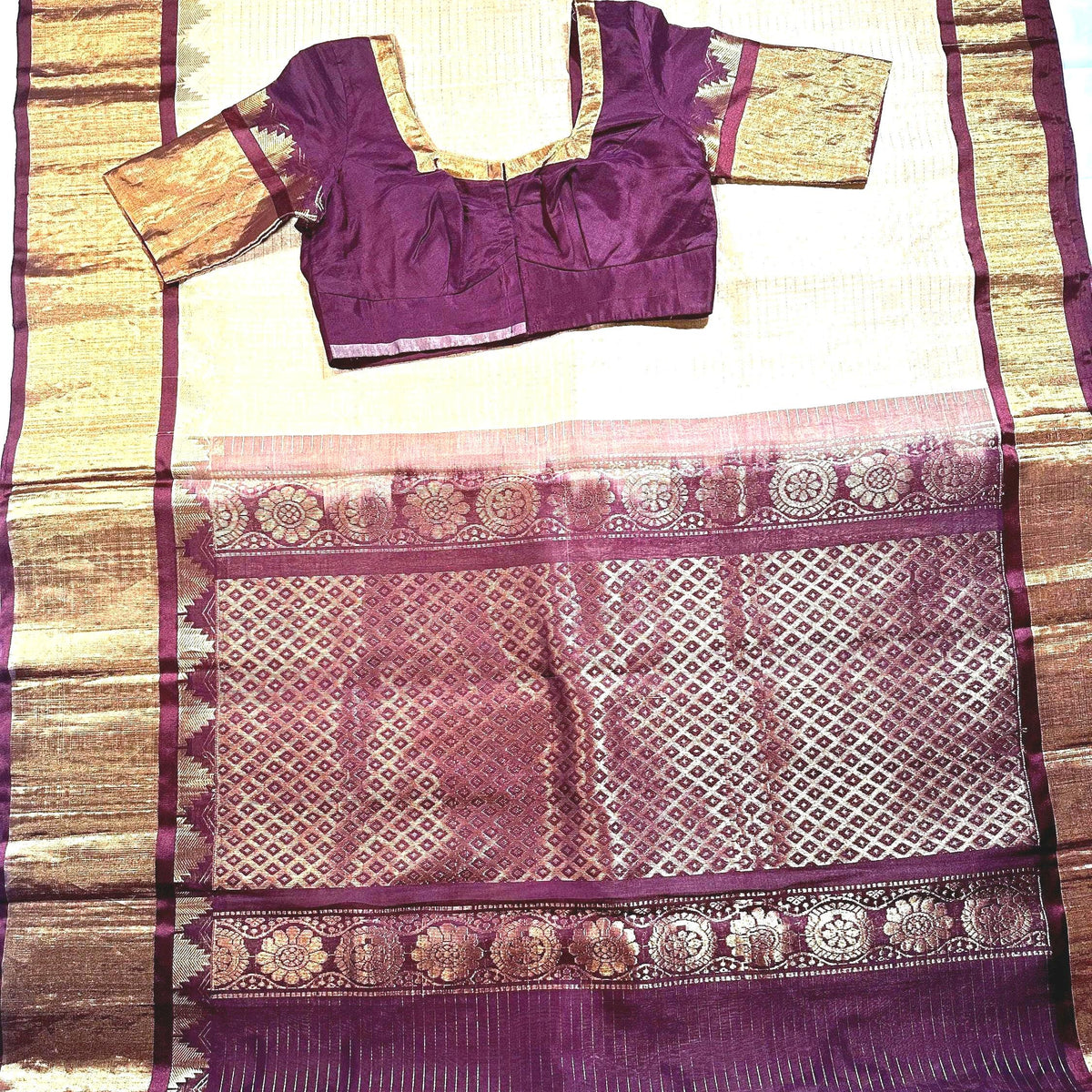 Handloom Traditional Pure Kuppadam Pattu Saree with Stitched Blouse. Partywear,  Wedding Wear Saree, Shipping from USA