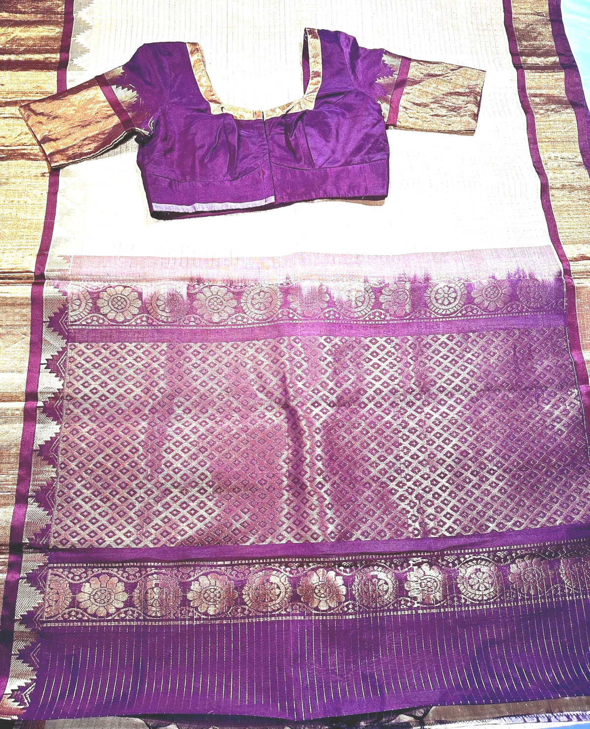 Handloom Traditional Pure Kuppadam Pattu Saree with Stitched Blouse. Partywear,  Wedding Wear Saree, Shipping from USA
