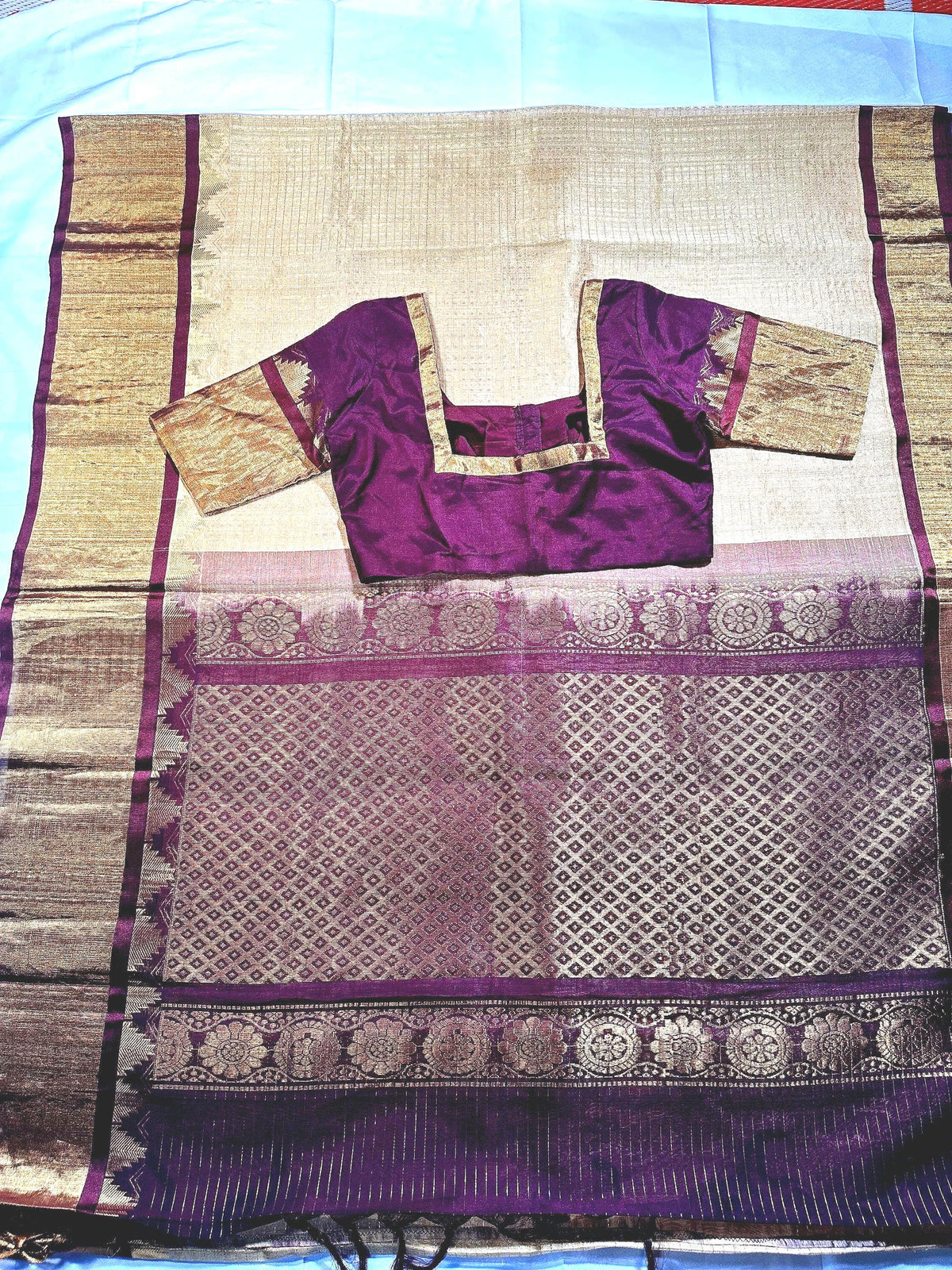 Handloom Traditional Pure Kuppadam Pattu Saree with Stitched Blouse. Partywear,  Wedding Wear Saree, Shipping from USA