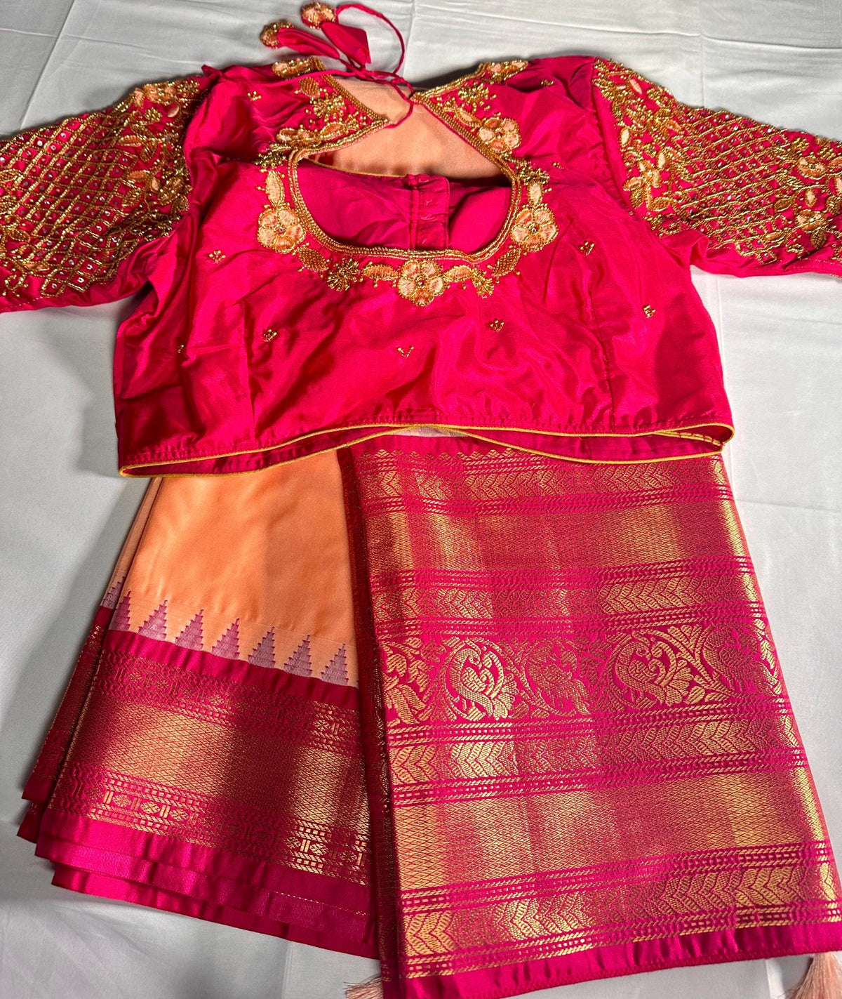 Premium Gadwal Saree with Heavy Maggam Work Blouse Ready-to-wear, Shipping from USA