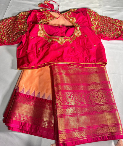 Premium Gadwal Saree with Heavy Maggam Work Blouse Ready-to-wear, Shipping from USA