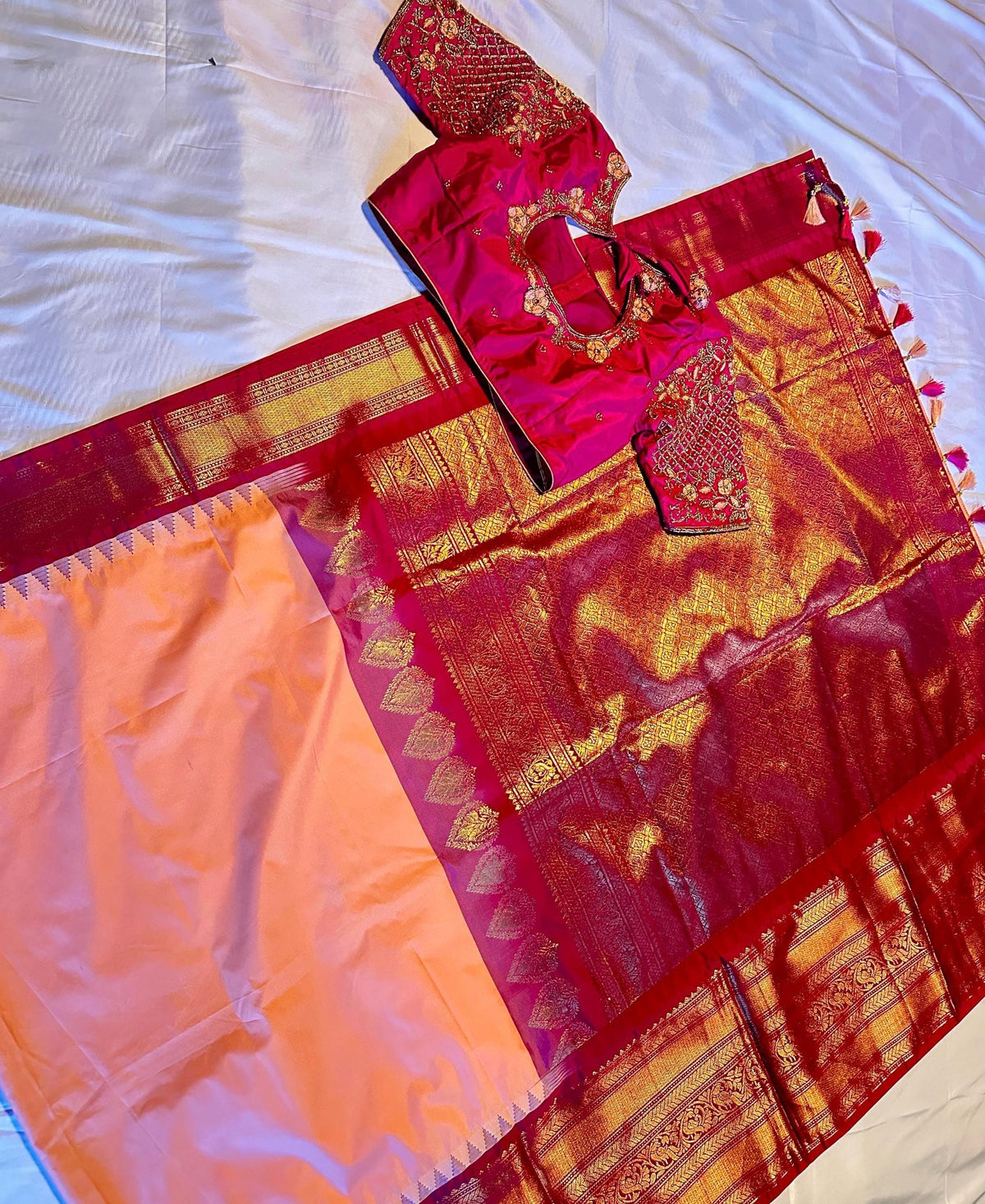 Premium Gadwal Saree with Heavy Maggam Work Blouse Ready-to-wear, Shipping from USA