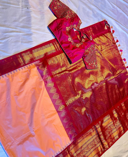Premium Gadwal Saree with Heavy Maggam Work Blouse Ready-to-wear, Shipping from USA