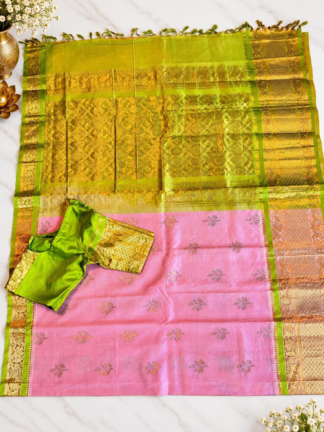 Handloom Traditional Kuppadam Pattu Saree with Stitched Blouse, Indian Wedding Saree, Party Wear Saree, Ships from USA