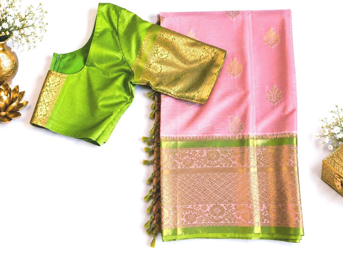 Handloom Traditional Kuppadam Pattu Saree with Stitched Blouse, Indian Wedding Saree, Party Wear Saree, Ships from USA