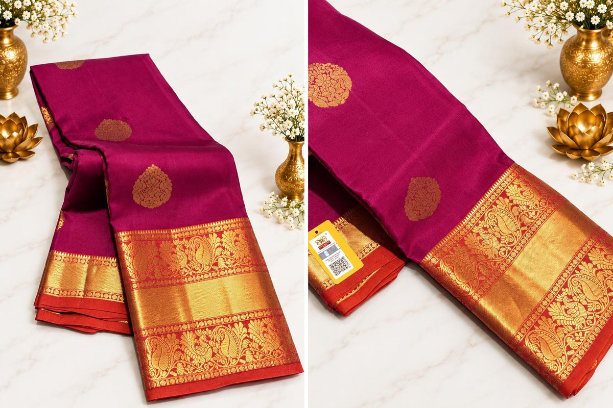 Handloom Kanjivaram Pure Silk Saree with Stitched Blouse | Wedding Saree With Stitched Maggam Work Blouse | Indian Party Wear Saree