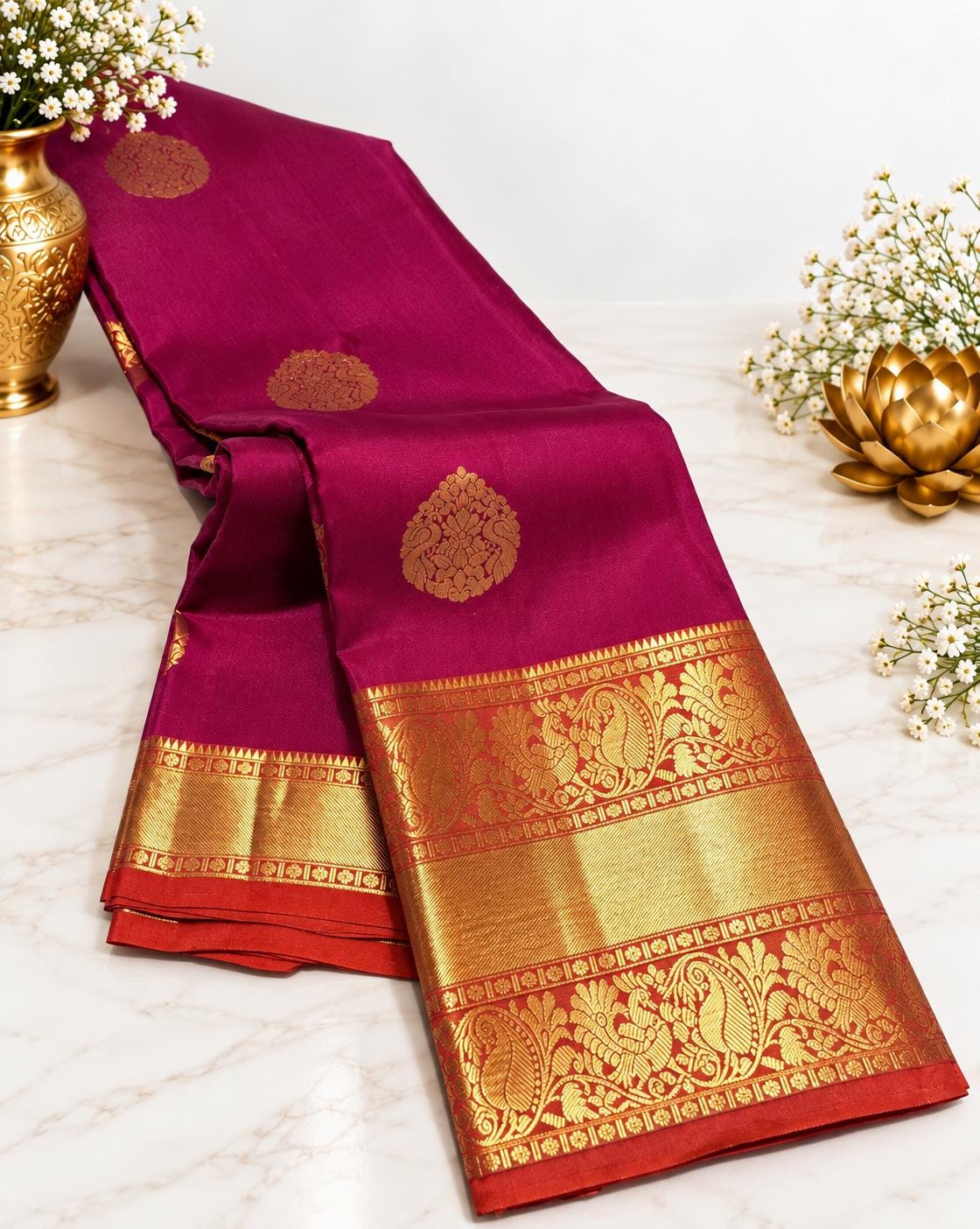 Handloom Kanjivaram Pure Silk Saree with Stitched Blouse | Wedding Saree With Stitched Maggam Work Blouse | Indian Party Wear Saree