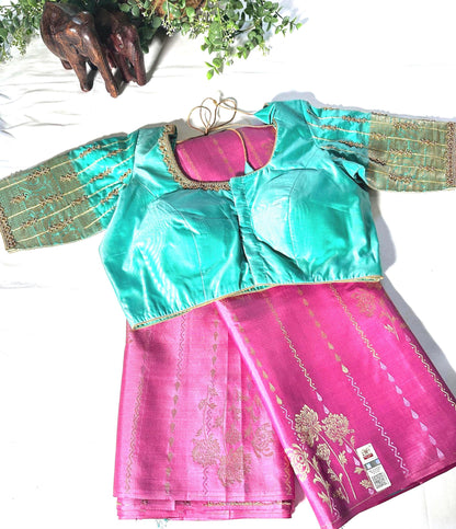 Handloom Kanjivaram Pure Silk Saree with Silk Mark, Stitched Maggam Work Blouse,  Partywear,  Wedding Wear Saree, Shipping from USA