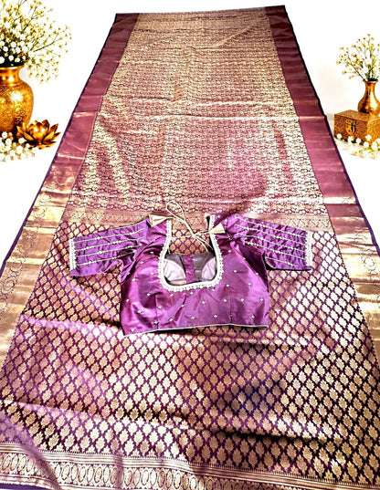 Kanchivaram Premium Semi Silk Saree with Maggam Work Blouse Ready-to-wear, Shipping from USA