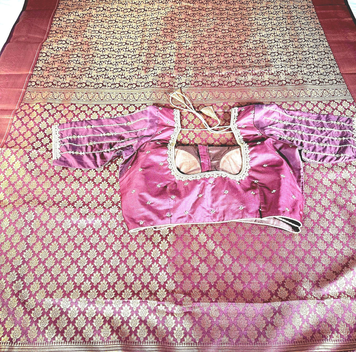 Kanchivaram Premium Semi Silk Saree with Maggam Work Blouse Ready-to-wear, Shipping from USA