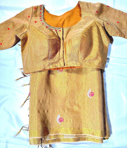 Handloom Pure Tissue Jamdani Silk Saree with Stitched Embroidery Blouse, Ready to Wear Saree Partywear