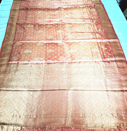Banarasi Tissue Crape Silk Saree USA | Party Wear Wedding Silk Saree with Blouse  | Stitched Blouse | Shade of pink