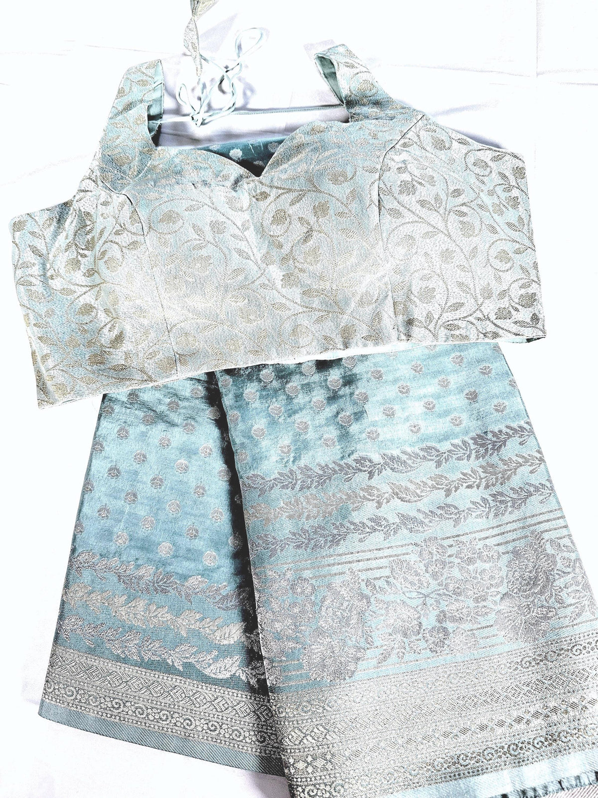Banarasi Moonga Silk Saree with stitched blouse | Sleeveless Blouse with Sleeves included for stitching | USA shipping