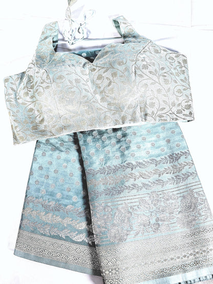 Banarasi Moonga Silk Saree with stitched blouse | Sleeveless Blouse with Sleeves included for stitching | USA shipping