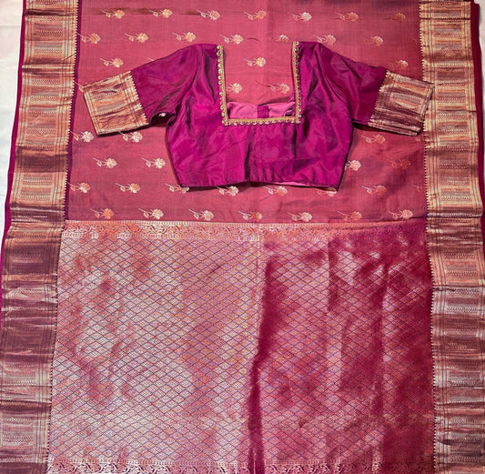 Handloom Kanjivaram Silk Saree with Stitched Blouse | Wedding Saree with Stitched Blouse | Indian Party Wear Saree