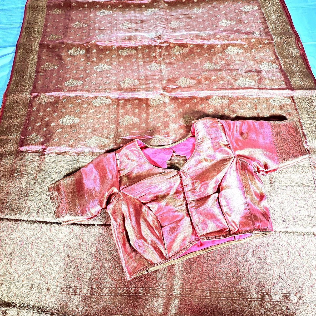 Banarasi Tissue Crape Silk Saree USA | Party Wear Wedding Silk Saree with Blouse  | Stitched Blouse | Shade of pink